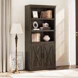 Garvee Bücherregal 174.5 cm, 5 Ebenen, Mit Türen, Holz, Für Wohnzimmer, Büro & Schlafzimmer - Braun