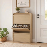 Garvee Schuhschrank, 3 Klappfächer, Kippschutz, Kippschutz, Natur-Eiche
