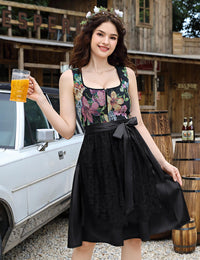 Garvee Midi Dirndl Elegantes traditionelles Oktoberfestkleid für Damen mit Spitzen-Schürze Braun/Schwarz, Größen 34-48