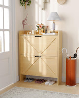 Garvee Schuhaufbewahrung Organizer Mit 2 Klappschubladen Rustikal Braun Für Flur & Eingangsbereich Langlebig Platzsparend Holz - braun