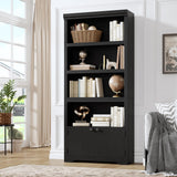 GARVEE Bücherregal mit Türen, 5 Ebenen, 80 cm breit, MDF, verstellbare Ablagen, Schwarz – für Wohnzimmer & Büro - Schwarz