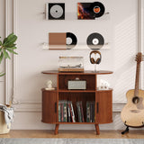 Garvee Großer Runder Plattenspieler-Ständer Mit Ladegerät Und USB-Ports, Rustikaler Vinyl-Ständer Für Wohnzimmer, Holz & Metall, Stabil, Vielseitig