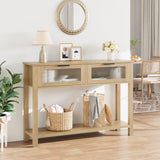 Garvee Holz Konsolentisch Mit 2 Glas-Schubladen, Robustem MDF, Landhausstil Für Flur & Wohnzimmer, 43.3"x11.8"x31.4", Burlywood - Burlywood