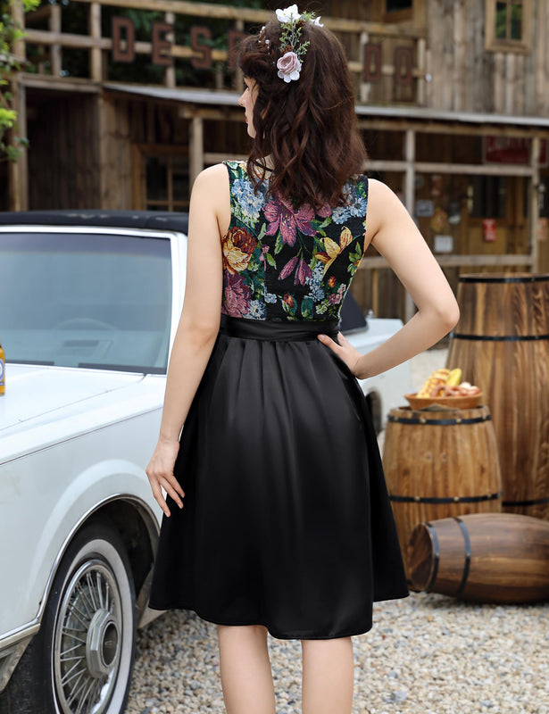 Garvee Midi Dirndl Elegantes traditionelles Oktoberfestkleid für Damen mit Spitzen-Schürze Braun/Schwarz, Größen 34-48