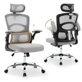 Garvee Ergonomischer Bürostuhl Mesh Mit Rollen Verstellbarem Kopfstütze Für Büro Und Gaming Schwarz Komfortabel 360° Drehung - Grau