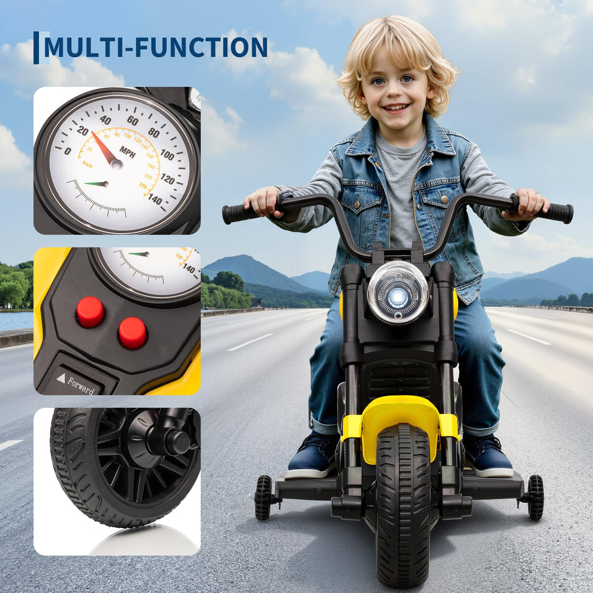 Garvee Elektro-Motorrad 6 V Gelb mit LED-Beleuchtung