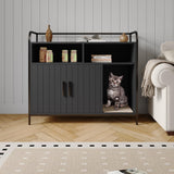 Garvee Katzenklo Gehäuse Mit Metallrahmen Und Doppelregalen, Modern Schwarz, Für Wohnzimmer Und Kleine Wohnungen - Schwarz
