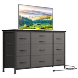 GARVEE Kommode Mit Schubladen, Sideboard Mit 10 Stoffschubladen & 3 Steckdose, Komodenschrank Wohnzimmer, Sideboard Flur, Aufbewahrungseinheit Mit Stoff, Stabiler Metallrahmen, Holztischplatte - Grau