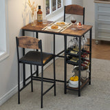 Garvee Bar Tisch Set Für 2 Personen Mit Fußstütze Gepolsterte Stühle Robustes Holz & Metall Rustikal Braun Für Küchen Und Bars - Schwarz