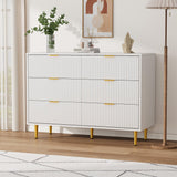 GARVEE Kommode mit 6 Schubladen, Geriffelte Fronten, Sideboard mit Goldfarbenen Metallbeinen, Großer Stauraum für Schlafzimmer, Wohnzimmer & Flur, Weiß - Weiß