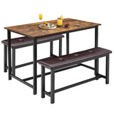 Garvee Esstisch 3-teilig mit 2 Bänken 3-Teiliges Bartisch Set für Esszimmer Küche, 4 Personen, Metallrahmen, Platzsparend Schwarz, gepolstert - 