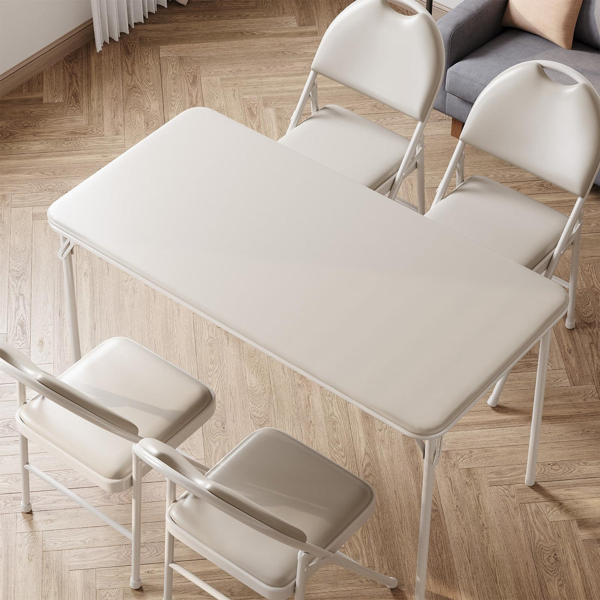 Beiger Klapptisch mit wasserabweisender PU-Leder-Tischplatte