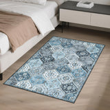 Garvee Kleiner Teppich 80 x 150 cm Vintage Läuferteppich Für Eingangsbereich Schlafzimmer Küche Grau Blau