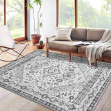 GARVEE Traditioneller Teppich Bohémien Stil Waschbar Antirutsch Weich Fleckenresistent Faltbar 80x150 cm Grau Wohnzimmer - Grau
