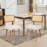 Garvee Mid-Century Rattan Esszimmerstuhl Set 2, Handgewebte Rückenlehne, Gepolstert, Holzrahmen, Samt - Beige