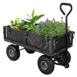 Garvee Klappbarer Gartenwagen in Schwarz – 227 kg Tragkraft, inkl. Plane, robuster Stahlrahmen & 25 cm Luftreifen für professionelle Garten- und Hofarbeiten - Schwarz