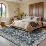 Garvee Teppich Waschbar 240x340cm Blau Vintage Design Kurzflor Faltbar Für Wohnzimmer Und Flur