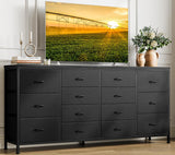 Garvee 63" Breiter Schwarzer TV-Schrank Mit 14 Schubladen, Stromanschlüssen, Stoffbezug Für Wohnzimmer & Schlafzimmer - Schwarz