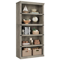 Garvee Bücherregal 171 cm, 5-stöckiges Standregal im Landhausstil, offenes Holzregal mit 5 Ablagen und Stauraum, für Homeoffice, Wohnzimmer & Schlafzimmer, Grau