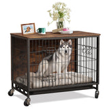 Garvee Hundebox Möbel 32,5" Modern Doppel-Tür Pull-Out Tablett Holz Rollen Medium Hunde Wohnzimmer