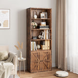 Garvee Bücherregal Mit Türen Industrial 6 Regale 11,8in Tiefe Holz Farmhouse Stil Wohnzimmer Büro Weiß - Braun