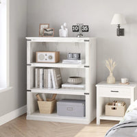 Garvee Bücherregal 4 Ebenen 80 x 32 x 102 cm, breites Standregal aus Holz mit 3 Regalbereichen, stabiles Aufbewahrungsregal im Industrie-Look, Weiß