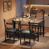 Garvee Esszimmer-Set Für 4 Mit Eckschutz, PU-Stühle, Stahlrahmen, Holzplatte, Retro Braun, Platzsparend, Für Küche & Apartment - braun