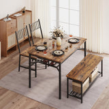 Garvee Esszimmer-Set Für 4 Personen Mit Weinregal Retro Braun Rechteckiger Tisch MDF & Stahl Platzsparend Ideal Für Apartments - braun
