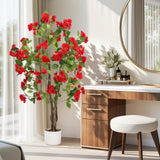 Garvee Künstlicher Osmanthusbaum 4 ft Mit 48 Roten Blüten, Natürlicher Holzstamm, Polyesterblätter, Stabiles Pflanzgefäß Für Innen & Außen Dekor