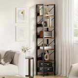 Garvee 6-Stöckiges Schmales Bücherregal Mit 6 Ablagen Für Schlafzimmer & Büro, 66"x12"x12", Robust MDF & Metall, Industrielles Design, Platzsparend
