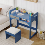 GARVEE Kinderschreibtisch mit Stuhl, Höhenverstellbares Lernschreibtisch-Set mit Schubladen und Stiftehalter, Für Jungen und Mädchen von 3–10 Jahren, Blau - Blau