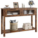 Garvee Rustikaler Holz Konsolentisch Mit 2 Glas-Schubladen Für Flur Und Wohnzimmer 43.3x11.8x31.4 Zoll Braun - braun