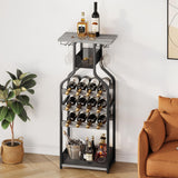 Garvee Metall Weinregal Flaschenhalter mit Glasfach für Bar & Küche, Grau, Stabiles Design, Pulverbeschichtet, MDF Tischplatte, mit Stauraum, mit LED - Grau