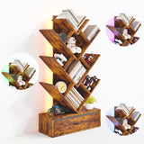 Garvee Baumregal Braun 107 cm, Bücherregal mit RGB-LED, App-Steuerung und Stoffschublade, modernes Standregal für Wohnzimmer - Braun