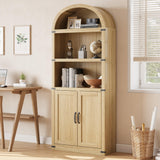 GARVEE Bücherregal mit Türen, 3 Ebenen, 182 × 76 × 30,2 cm, MDF & Metall, Landhausstil, Naturholz – für Wohnzimmer & Schlafzimmer - Naturholz