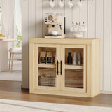 Garvee Sideboard, mit 2 Glastüren, Holzwerkstoff & Glas, Mid-Century, Natur, mit Stauraum - Natur+ 2 Glastüren