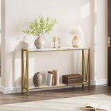 Garvee Konsole Tisch 2-Ebenen V-Design Industriell Eisen & Holz Stauraum Stabil Gold Für Flur Wohnzimmer Büro - gold