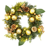 Garvee Weihnachtskranz 45 cm mit 15 LED-Lichtern, goldenen und roten Kugeln, langlebigem PVC für Tür oder Kamin, festliche Dekoration - 