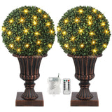 Garvee 2er-Set künstliche Pflanzenkugeln mit Beleuchtung, LED-Topiary-Kugeln mit Timer, Fernbedienung und beleuchtetem Sockel, für Innen- und Außenbereich, Rot - Rot