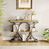 Garvee 39" Industrial Entryway Table Mit 3-Tier Holzregalen, Kreisförmiger Metallrahmen, Robust Für Flur & Wohnzimmer, 11.8 Zoll Tief, Schwarz - Rustikaler brauner Kreis