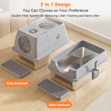 Garvee Großes Katzenklo mit Edelstahlwanne, Geschlossene Katzentoilette mit 2 Eingängen, Top Entry, abnehmbarem Deckel, Auslaufschutz und Streufang-Trittfläche, 60 × 40 × 39 cm - Grau