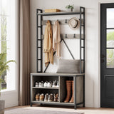 Garvee Hall Tree Mit Sitzbank & Garderobe 5-in-1 Organizer Für Flur & Diele Holz Verstellbar Robust - Grau
