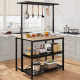 Garvee Kücheninsel Bakers Rack Mit 3 Ebenen, 5 Haken, Massivholz & Metall, Mikrowellenständer, 43.7x27.9x72 cm, Esszimmer & Wohnzimmer
