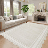 Garvee Scalloped 8x10 Teppich Modern Geometrisch Waschbar Rutschfest Fleckenresistent Polyester Wohnzimmer Schlafzimmer Büro Neutralfarben - Elfenbeinweiß