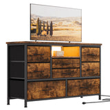 Garvee TV-Kommode Mit 8 Schubladen, LED-Beleuchtung, Integrierte Steckdosen Für Wohnzimmer & Schlafzimmer, MDF Holz, Kratzfest, Kabelmanagement - Rustikales Braun