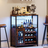Garvee Weinbar Schrank Mit LED Licht, Verstellbare Regale, Mesh Tür, 92 cm, MDF & Metall - Braun
