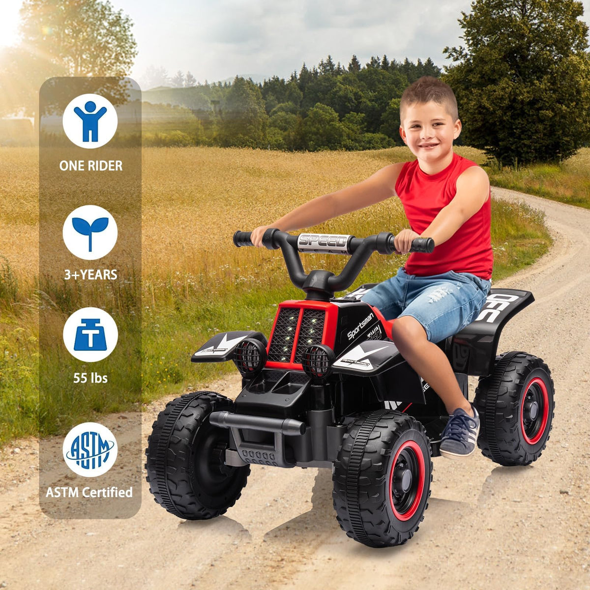 Sicheres Elektro-Quad für Kinder rot schwarz