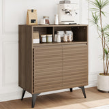 Garvee Fluted Storage Cabinet Sideboard Buffet Mit Verstellbaren Regalen Für Wohnzimmer Küche Flur Holzstruktur 3D Beine Metallbeine - Wie gezeigt