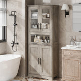 Garvee Hoher Badezimmerschrank mit Glastüren und verstellbaren Regalen, widerstandsfähiges MDF, Grau, 170 cm - 