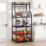 Garvee Küchenregal 5-stufig Mit Mikrowellenständer, 2 Drahtkörbe, 8 Haken, MDF, Schwarz - Schwarz